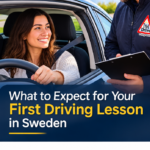 Learner driver having a first driving lesson with an instructor in Swindon